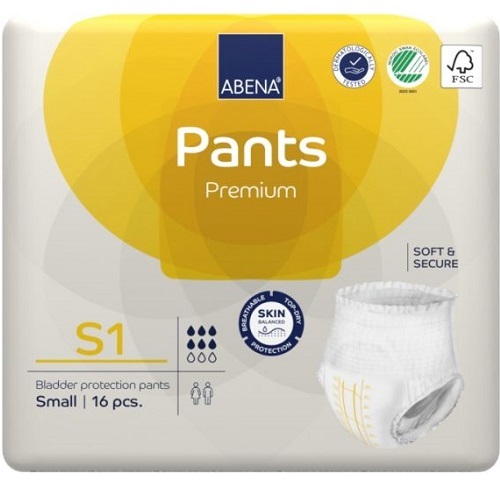 ABENA Pants S1 Premium Pull-ups 60 90cm Unisex 1400ml White/ Yellow Stripe Carton 96 ( 16 x 6)